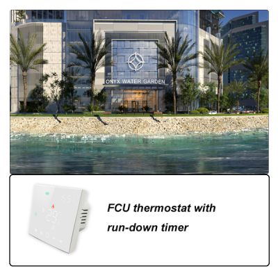 Termostato personalizado para unidades FCU de 4 tubos con temporizador de apagado automático del ventilador en modo calefacción.