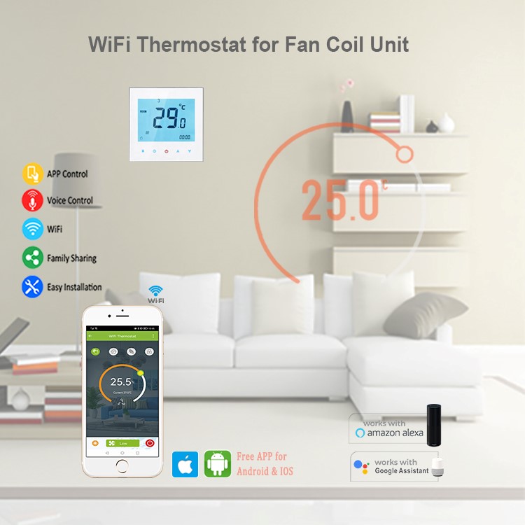 Smart Heating and Cooling FCU Room Programmable Thermostat