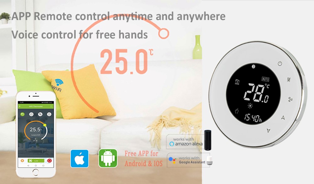 WiFi Smart Programmable HVAC Room Thermostat For Central FCU