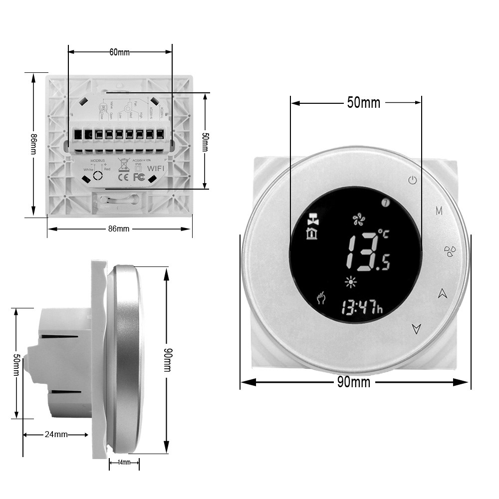 WiFi Smart Programmable HVAC Room Thermostat For Central FCU